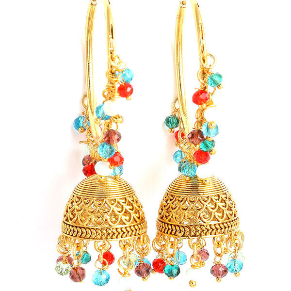 Multicoloured Dome Shaped Jhumkas Earrings with Gold-Plated Copper