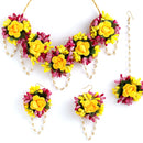 Yellow & Pink Flower Jewellery Set Combo