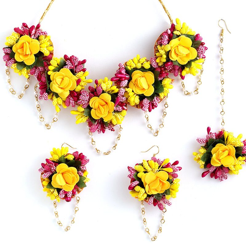 Yellow & Pink Flower Jewellery Set Combo