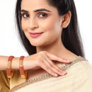 Set of 2 Red Gold-Plated Pearl Studded Bangles With Filgree Design