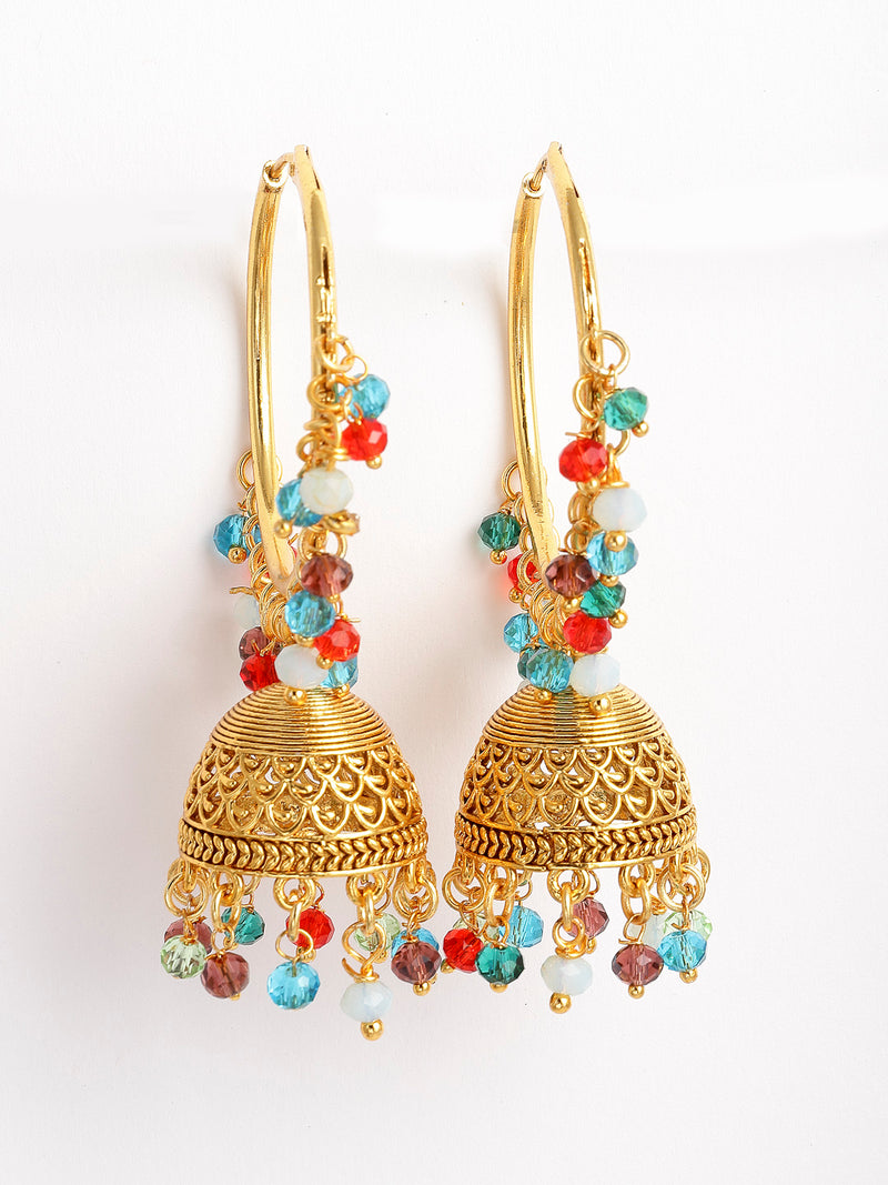 Multicoloured Dome Shaped Jhumkas Earrings with Gold-Plated Copper
