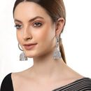 Rhodium-Plated with Silver-Tone Dome Shaped American Diamond Jhumkas Earrings