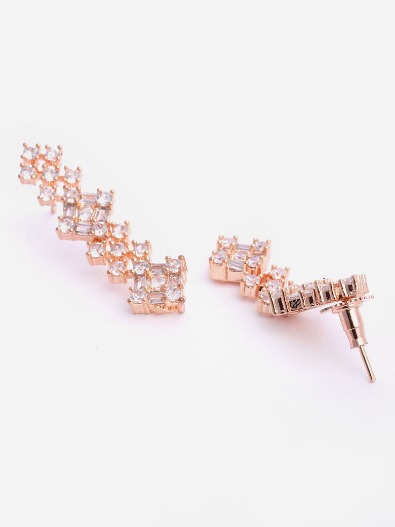 Square Shaped Rose Gold-Plated White American Diamond Studded Jewellery Set Combo