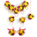 Yellow & Pink Flower Jewellery Set Combo