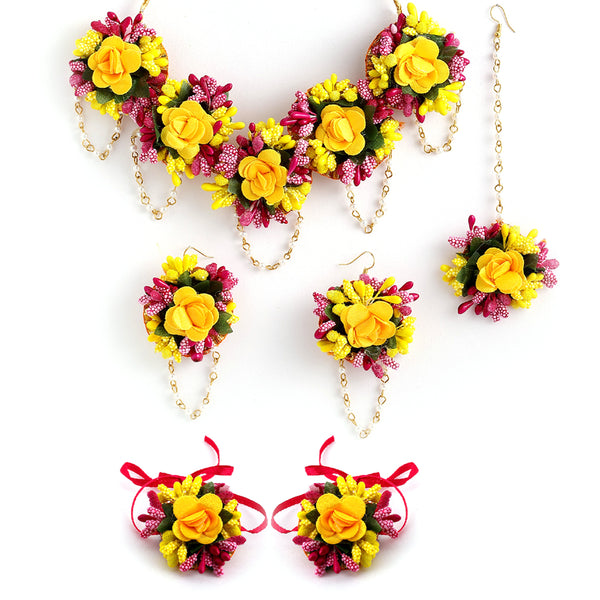 Yellow & Pink Flower Jewellery Set Combo