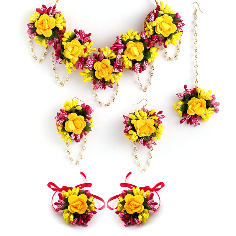 Yellow & Pink Flower Jewellery Set Combo