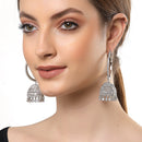 Rhodium-Plated with Silver-Tone Dome Shaped American Diamond Jhumkas Earrings