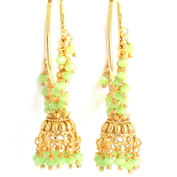 Lime Green with Gold-Plated Dome Shaped Jhumkas Earrings