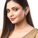 White & Gold-Toned Teardrop Shaped Gold-Plated Studs Earrings