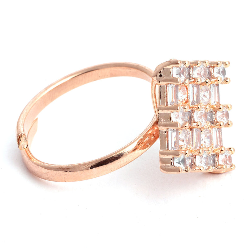 Square Shaped Rose Gold-Plated White American Diamond Studded Jewellery Set Combo