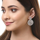 White American Diamond Studded Geometric Shaped Rhodium-Plated with Silver-Tone Drop Earrings