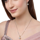 Gold-Plated White Cubic Zirconia Studded Pendant with Chain and Earring