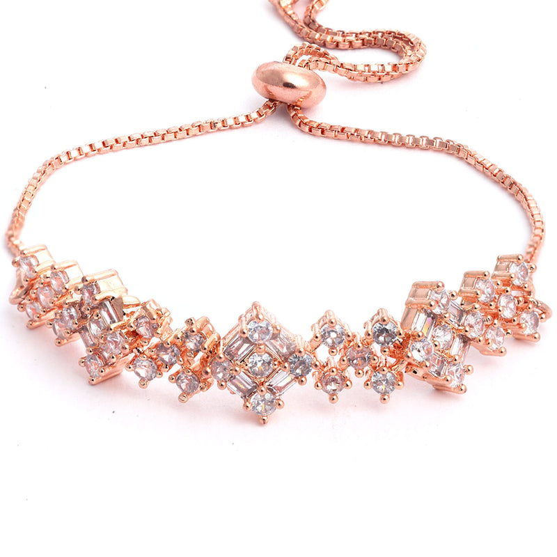 Square Shaped Rose Gold-Plated White American Diamond Studded Jewellery Set Combo