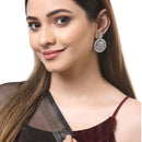 White American Diamond Studded Geometric Shaped Rhodium-Plated with Silver-Tone Drop Earrings