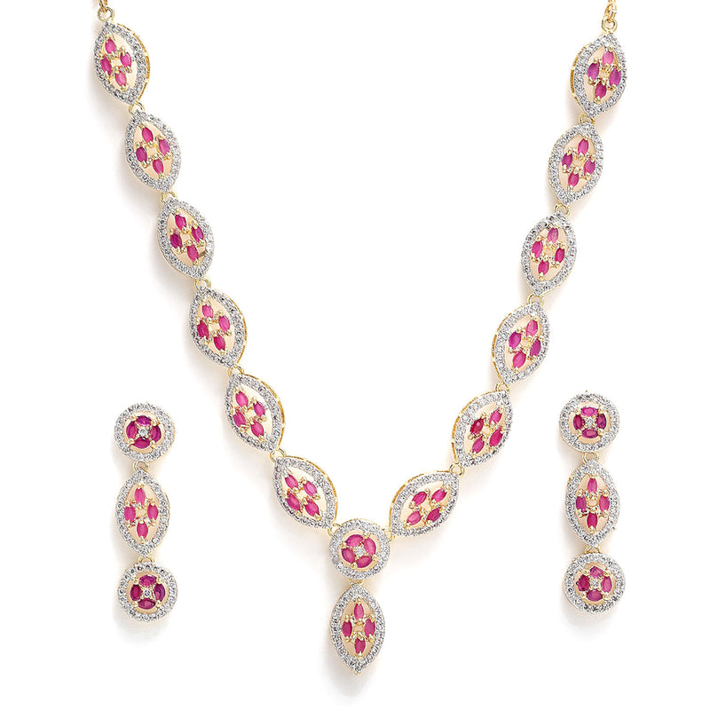 Gold-Plated Red & White American Diamond Studded Jewellery Set Combo