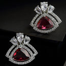 Red American Diamond Triangular Shaped Rhodium-Plated with Silver-Tone Studs Earrings