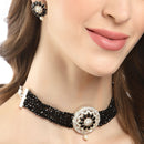 Rhodium-Plated with Oxidized Silver-Tone Black & White Stones-Studded & Pearl-Beaded Jewellery Set