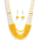 Gold-Plated Off-White & Yellow Pearl Beaded 5-Layered Jewellery Set
