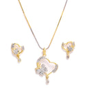 Gold-Plated Heart & Star White Cubic Zirconia Stone Studded Pendant Set With Chain & Earrings Combo
