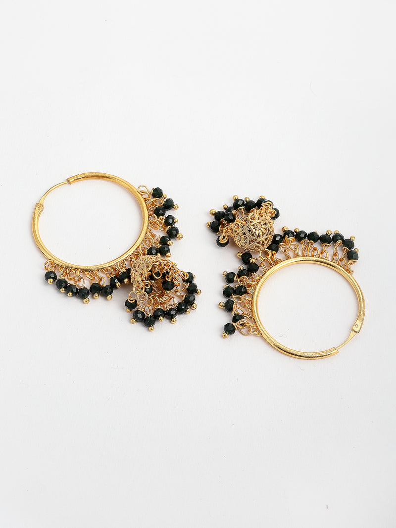 Black Dome Shaped Jhumkas Earrings with Gold-Toned Copper