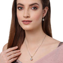 Gold-Plated White Cubic Zirconia Studded Pendant with Chain and Earring