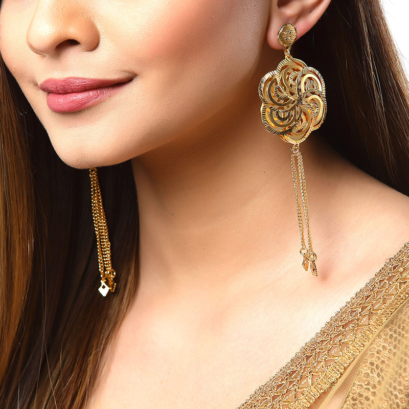 Floral Gold-Toned Copper Drop Earrings