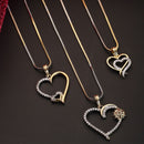 Gold-Plated Heart Shaped White Cubic Zirconia Stone Studded Pendant Combo