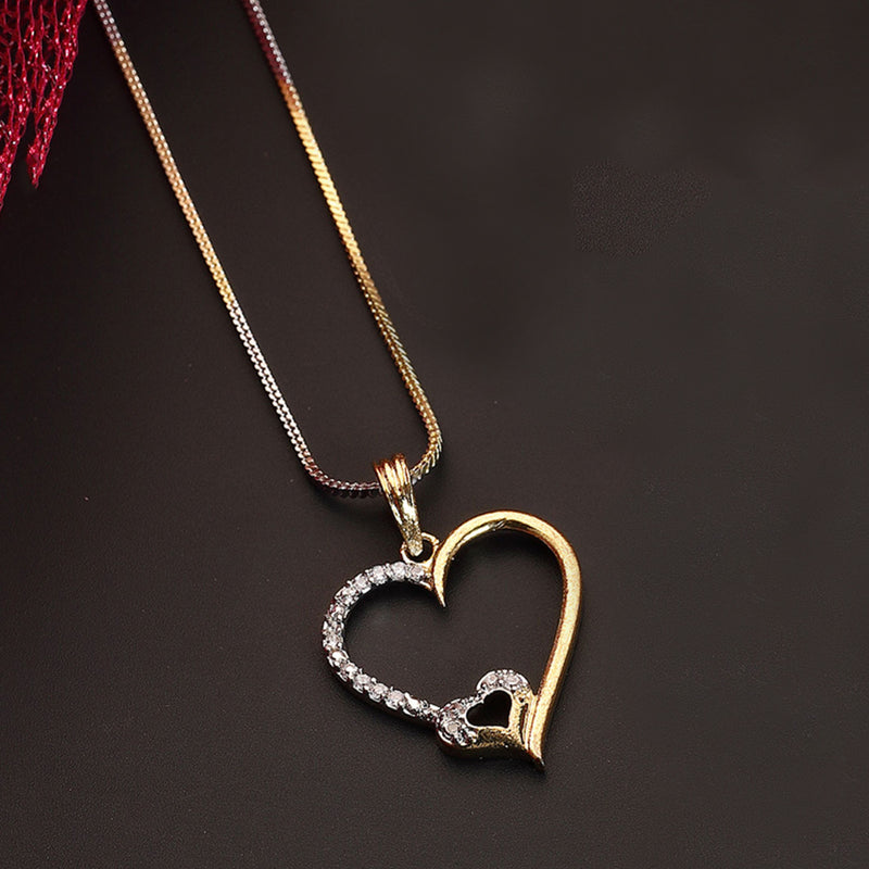 Gold-plated Heart White Cubic Zirconia Studded Pendant