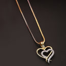 Gold-plated Dual Heart White Cubic Zirconia Studded Pendant