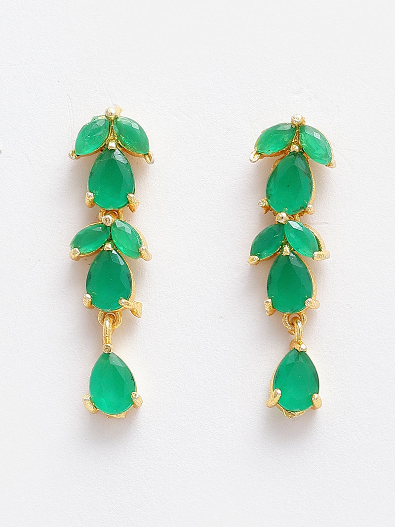 Gold-Plated Leaf Design Green American Diamond-Studded Jewellery Set