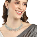 Rhodium-Plated with Silver-Tone Sea Green American Diamonds-Studded Handcrafted Jewellery Set