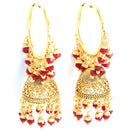Red & Gold-Toned Copper Cubic Zirconia Dome Shaped Jhumkas Earrings