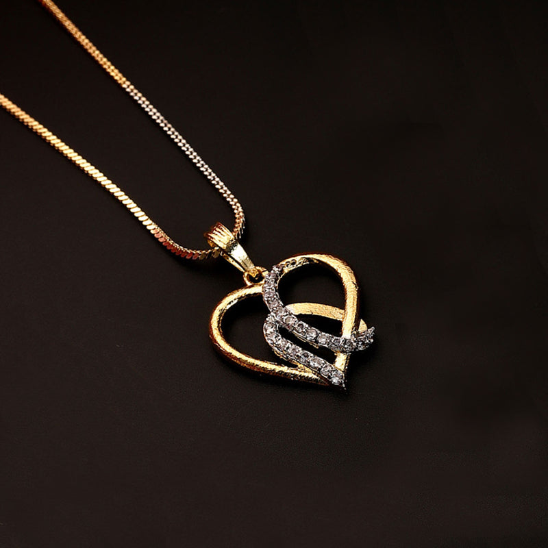 Gold-plated Intertwined Heart White Cubic Zirconia Studded Pendant