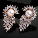 Off White American Diamond Rose Gold-Plated Contemporary Stud Earrings