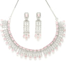 Rhodium-Plated with Silver-Tone Pink & White American Diamond Studded Jewellery Set