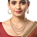 Gold-Plated White Pearl Drop 3 Layered Jewelry Set