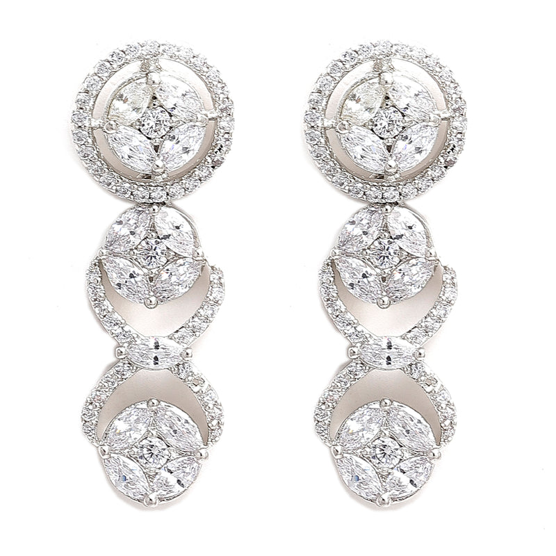 Rhodium-Plated with Silver-Tone White American Diamond-Studded Jewellery Set