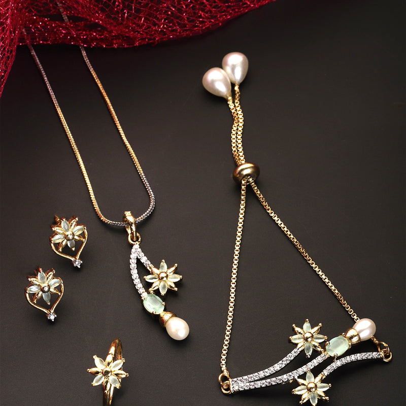 American Diamond Necklace Jewellery Set with Earrings, Bracelet and Ring