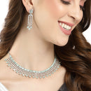 Rhodium-Plated with Silver-Tone Sea Green American Diamonds-Studded Handcrafted Jewellery Set