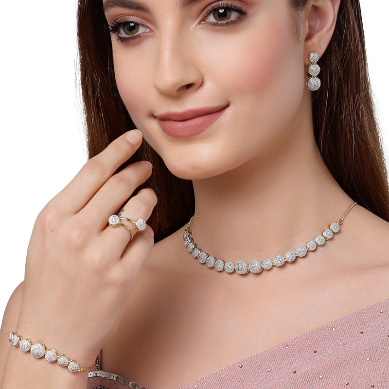 Combo Gold-Plated White American Diamond-Studded Jewellery Set