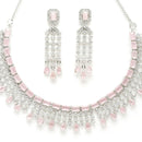 Rhodium-Plated with Silver-Tone Pink & White American Diamond Studded Jewellery Set