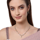Leaf & Flower Shaped Gold-Plated with Silver-Tone & White American Diamond Studded Handcrafted Jewellery Set
