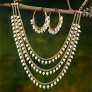 Gold-Plated White Pearl Drop 3 Layered Jewelry Set