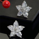 Rhodium-Plated with Silver-Toned White American Diamond Floral Studs Earrings