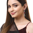 Red Geometric Shaped Rhodium-Plated with Silver-Tone Drop Earrings