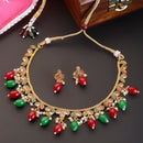 Designer Meena Work Gold Plated Necklace Set With Earrings