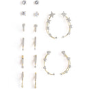 Set Of 8 White Contemporary Hoop & Studded Earrings