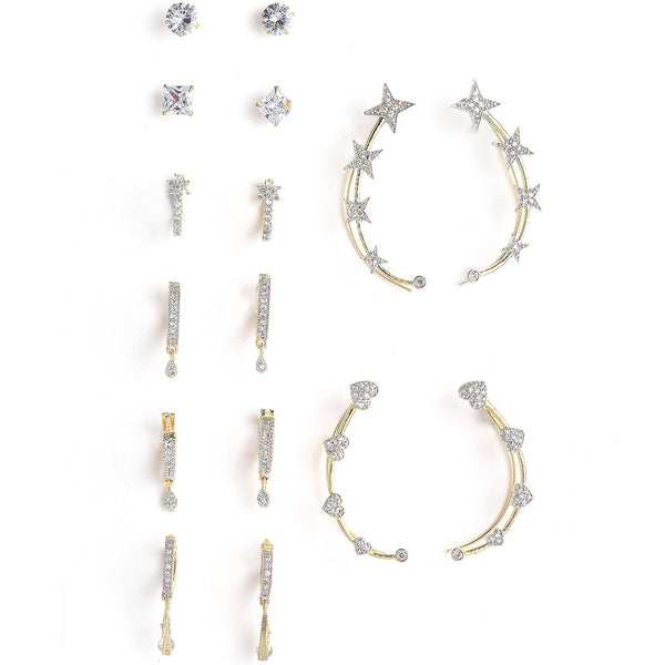 Set Of 8 White Contemporary Hoop & Studded Earrings