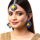Gold-Plated Pearl Yellow & Blue Gota Patti Flower Maang Tikka Set