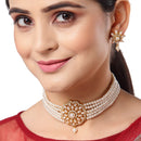 Multi-String Choker Off White Pearl Studded Jewelry Set
